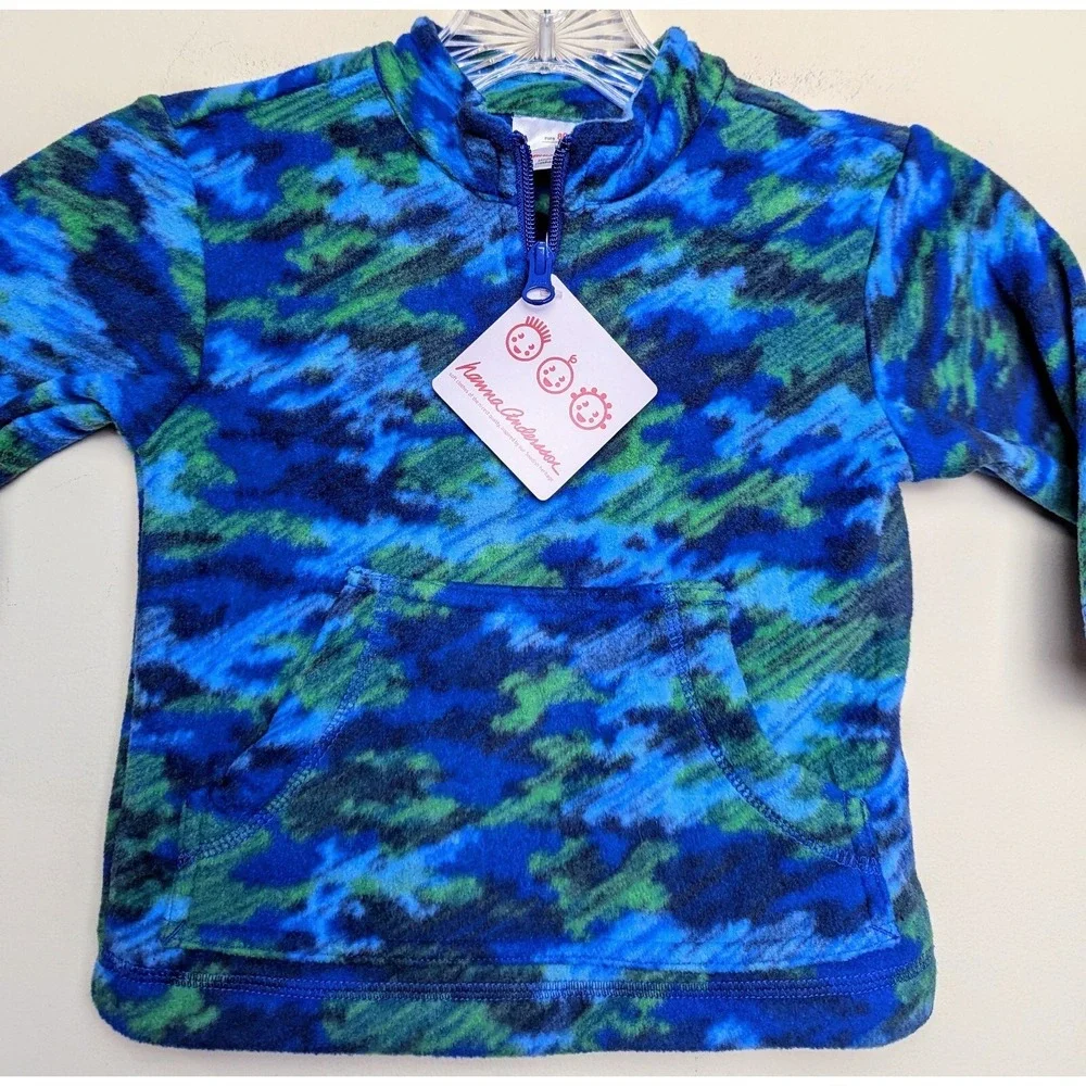 Hanna Andersson‎ Blue Camo Half Zip Fleece Pullover Sweater Size 2T New NWT